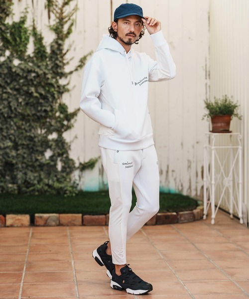 1minute 1second（ワンミニットワンセカンド）の「mpa4001-cursive embroidery cardboard knit nylon hoodie パーカー(1M26H040)（パーカー・メンズ・ブラック/ネイビー/ホワイト・S/M/L/XL）」の7枚目の写真