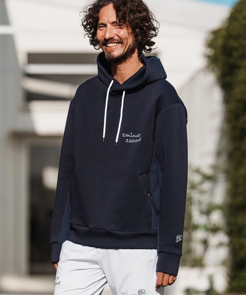 1minute 1second（ワンミニットワンセカンド）の「mpa4001-cursive embroidery cardboard knit nylon hoodie パーカー(1M26H040)（パーカー・メンズ・ブラック/ネイビー/ホワイト・S/M/L/XL）」の9枚目の写真