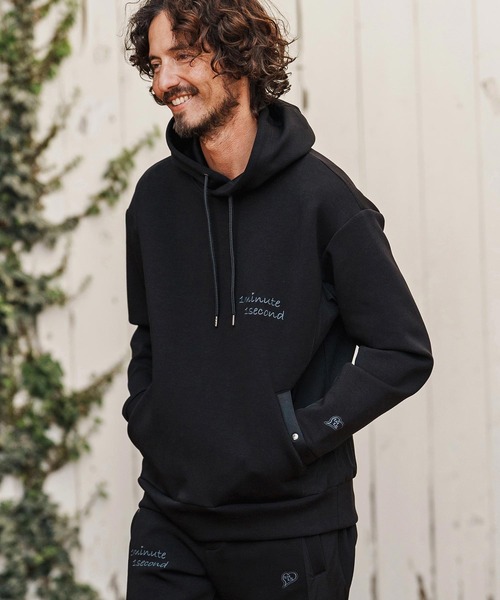 1minute 1second（ワンミニットワンセカンド）の「mpa4001-cursive embroidery cardboard knit nylon hoodie パーカー(1M26H040)（パーカー・メンズ・ブラック/ネイビー/ホワイト・S/M/L/XL）」の14枚目の写真