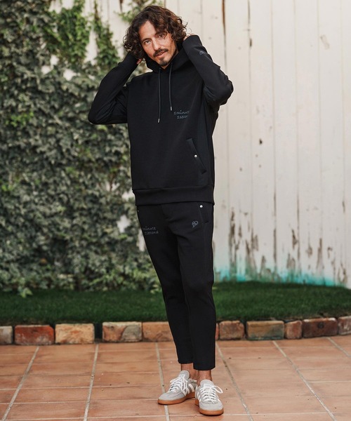 1minute 1second（ワンミニットワンセカンド）の「mpa4001-cursive embroidery cardboard knit nylon hoodie パーカー(1M26H040)（パーカー・メンズ・ブラック/ネイビー/ホワイト・S/M/L/XL）」の15枚目の写真