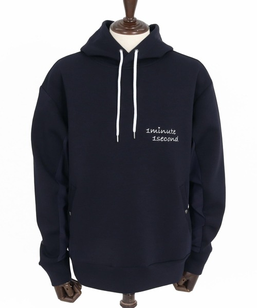 1minute 1second（ワンミニットワンセカンド）の「mpa4001-cursive embroidery cardboard knit nylon hoodie パーカー(1M26H040)（パーカー・メンズ・ブラック/ネイビー/ホワイト・S/M/L/XL）」の20枚目の写真