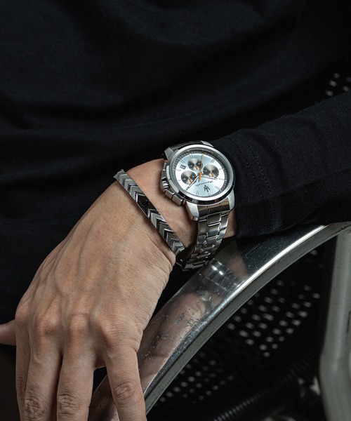Maserati（マセラティ）の「「Maserati/マセラティ」スクセッソ - 42mm クロノ ブルー ダイヤル シルバー ブレスレット + アイコニック メンズ ブレスレット シルバー ブラック（アナログ腕時計・メンズ・シルバー系・42mm）」の9枚目の写真