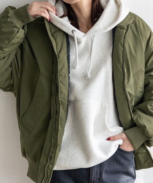 No Rule No Line(ノール-ルノーライン)の「中綿ダブルジップブルゾン モンスターパーカー MA-1 フライトジャケット 秋服(ブルゾン・レディース・ブラック/カーキ・FREE)」の22枚目の写真