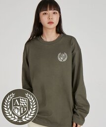 シールドエンブレムラウンドネック13番手コットンロングスリーブTシャツ_カーキ