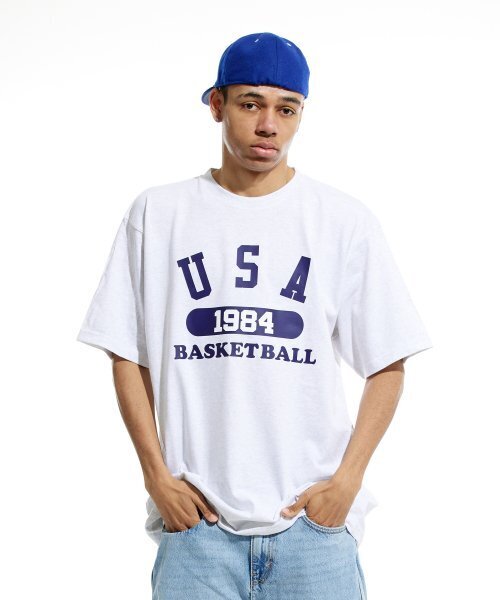 CREAM SODA LAB(クリームソーダラボ)の「ユエスエイバスケットボール 半袖Tシャツ ライトグレー ネイビー(Tシャツ/カットソー・メンズ・その他・LARGE/MEDIUM/X-LARGE/XX-LARGE)」の4枚目の写真