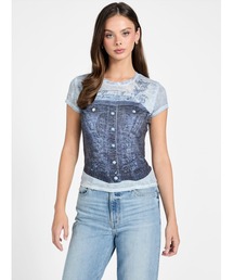 Guess | Short Sleeves Denim Bustier R5 Sub Tee グラフィックTシャツ(Tシャツ/カットソー)