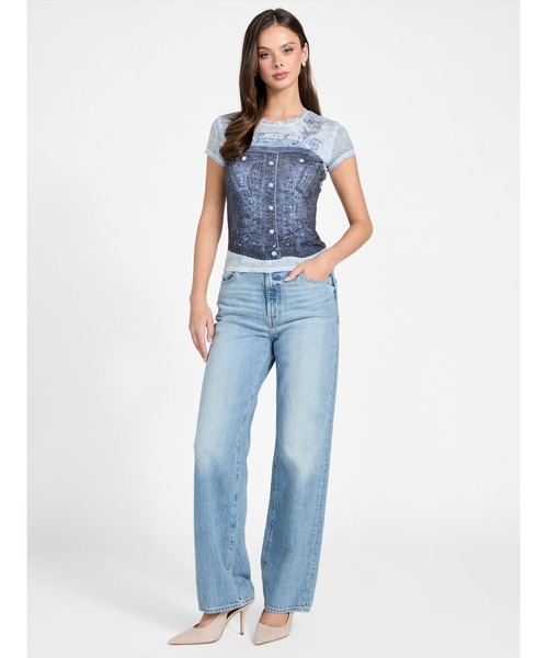 Guess（ゲス）の「Short Sleeves Denim Bustier R5 Sub Tee グラフィックTシャツ（Tシャツ/カットソー・レディース・ブルー系その他・SMALL/MEDIUM/X-SMALL）」の4枚目の写真