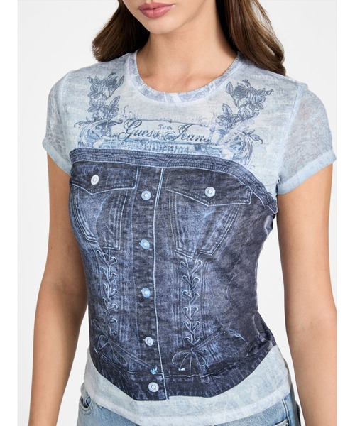 Guess（ゲス）の「Short Sleeves Denim Bustier R5 Sub Tee グラフィックTシャツ（Tシャツ/カットソー・レディース・ブルー系その他・SMALL/MEDIUM/X-SMALL）」の5枚目の写真