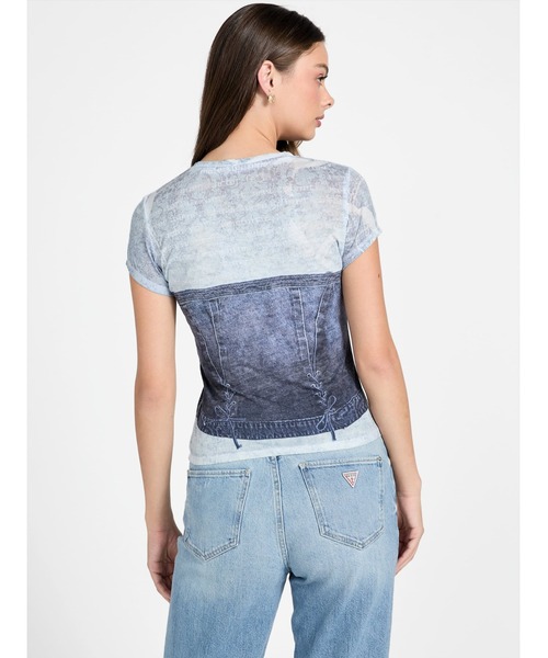 Guess（ゲス）の「Short Sleeves Denim Bustier R5 Sub Tee グラフィックTシャツ（Tシャツ/カットソー・レディース・ブルー系その他・SMALL/MEDIUM/X-SMALL）」の3枚目の写真
