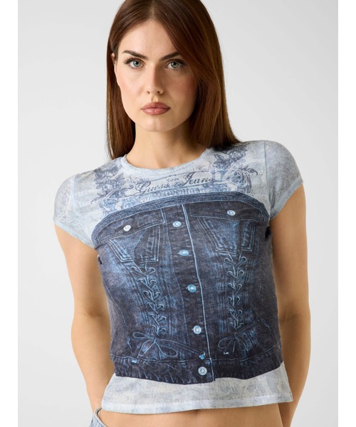 Guess（ゲス）の「Short Sleeves Denim Bustier R5 Sub Tee グラフィックTシャツ（Tシャツ/カットソー・レディース・ブルー系その他・SMALL/MEDIUM/X-SMALL）」の10枚目の写真