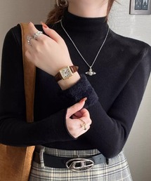 ふんわりあたたかく包まれる 裏起毛ハイネックニット ハイネック 裏起毛 ニット シンプルニット 長袖 レイヤードトップス 冬服