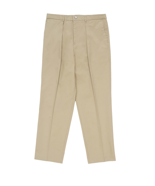 Gabardine cotton Single Pleat banding chino (Beige)