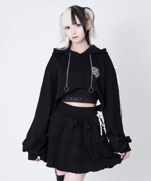TRAVAS TOKYO(トラバス トウキョウ)の「『TRAVAS TOKYO/トラバス トーキョー』クロップドフーディーセットアップ(セットアップ・レディース・ブラック×ホワイト/ブラック×ピンク・FREE)」の12枚目の写真