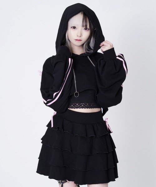 TRAVAS TOKYO(トラバス トウキョウ)の「『TRAVAS TOKYO/トラバス トーキョー』クロップドフーディーセットアップ(セットアップ・レディース・ブラック×ホワイト/ブラック×ピンク・FREE)」の18枚目の写真