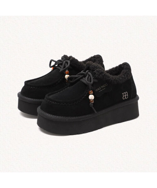 ドゥンシル ビーズハートチャーム 防寒 厚底 アグローファー_3カラー