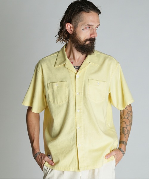 schott（ショット）の「Schott/ショット/HV PLAIN WORK SHIRT/ヘンプビスコース プレーン ワークシャツ（シャツ/ブラウス・メンズ・ベージュ/イエロー/ブラック・M/L/XL/2XL）」の5枚目の写真