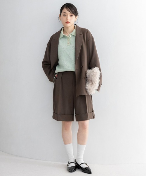 RAGEBLUE（レイジブルー）の「ダイヤ柄ジャガードニットポロ（Tシャツ/カットソー・レディース・チャコールグレー/ホワイト/グリーン・FREE）」の14枚目の写真