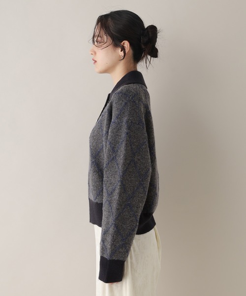 RAGEBLUE（レイジブルー）の「ダイヤ柄ジャガードニットポロ（Tシャツ/カットソー・レディース・チャコールグレー/ホワイト/グリーン・FREE）」の20枚目の写真