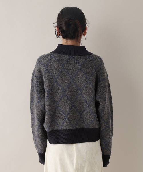 RAGEBLUE（レイジブルー）の「ダイヤ柄ジャガードニットポロ（Tシャツ/カットソー・レディース・チャコールグレー/ホワイト/グリーン・FREE）」の21枚目の写真