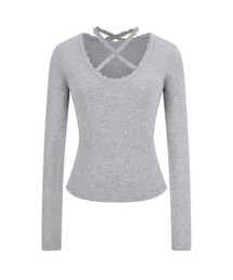 andwang（アンドワン）の「Cross Lace Long Tee（Tシャツ/カットソー）」