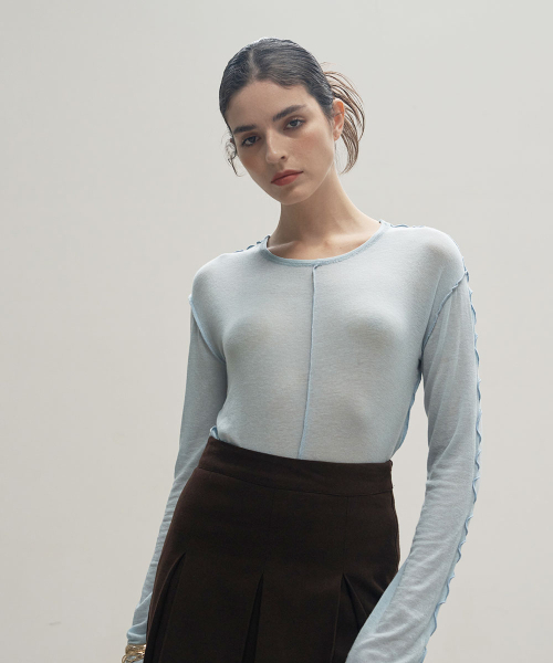 320SHOWROOM(320ショールーム)の「Stitch see-through long sleeve Sky blue(Tシャツ/カットソー・レディース・その他・FREE)」の1枚目の写真