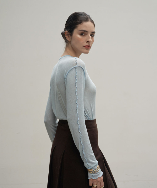 320SHOWROOM(320ショールーム)の「Stitch see-through long sleeve Sky blue(Tシャツ/カットソー・レディース・その他・FREE)」の2枚目の写真