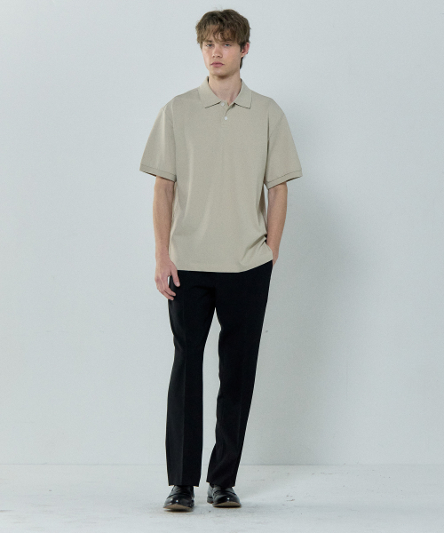 BASIC HOUSE（ベーシックハウス）の「UNI セミオーバーフィット ピケ ポロTシャツ オートミール LYTS3104（ポロシャツ・メンズ・オートミール・FREE）」の3枚目の写真