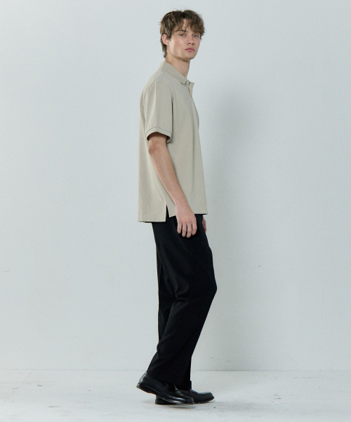 BASIC HOUSE（ベーシックハウス）の「UNI セミオーバーフィット ピケ ポロTシャツ オートミール LYTS3104（ポロシャツ・メンズ・オートミール・FREE）」の7枚目の写真