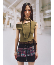 SOMSOC（ソムソック）の「SALLY STRIPE SCARF TOP_KHAKI（Tシャツ/カットソー）」