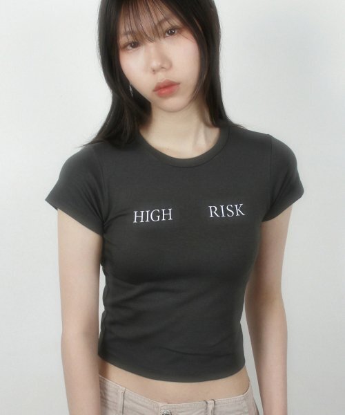 A FEW COMMENTS(アフューコメンツ)の「ハイリスククロップTシャツチャコール(Tシャツ/カットソー・レディース・その他・FREE)」の1枚目の写真