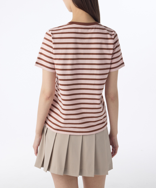 MUSINSA STANDARD WOMAN（ムシンサスタンダードウーマン）の「ウィメンズブレトンストライプクルーネックTシャツ[ピンク/ブラウン]（Tシャツ/カットソー・レディース・その他・SMALL/X-SMALL/MEDIUM/LARGE）」の2枚目の写真