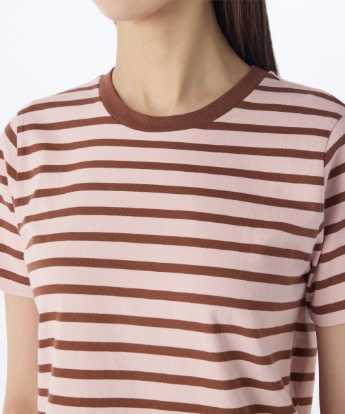 MUSINSA STANDARD WOMAN（ムシンサスタンダードウーマン）の「ウィメンズブレトンストライプクルーネックTシャツ[ピンク/ブラウン]（Tシャツ/カットソー・レディース・その他・SMALL/X-SMALL/MEDIUM/LARGE）」の3枚目の写真