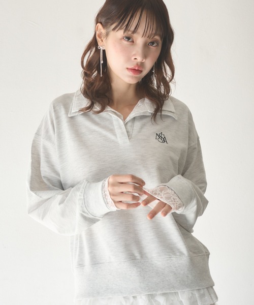 Nadana（ナダナ）の「レースダブルカラープルオーバー（Tシャツ/カットソー・レディース・ホワイト/ネイビー・FREE）」の2枚目の写真