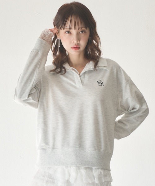 Nadana（ナダナ）の「レースダブルカラープルオーバー（Tシャツ/カットソー・レディース・ホワイト/ネイビー・FREE）」の3枚目の写真