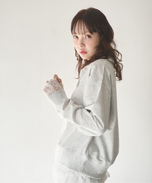 Nadana（ナダナ）の「レースダブルカラープルオーバー（Tシャツ/カットソー・レディース・ホワイト/ネイビー・FREE）」の4枚目の写真