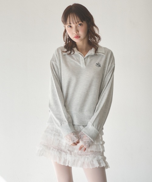 Nadana（ナダナ）の「レースダブルカラープルオーバー（Tシャツ/カットソー・レディース・ホワイト/ネイビー・FREE）」の6枚目の写真