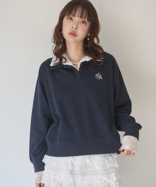 Nadana（ナダナ）の「レースダブルカラープルオーバー（Tシャツ/カットソー・レディース・ホワイト/ネイビー・FREE）」の8枚目の写真