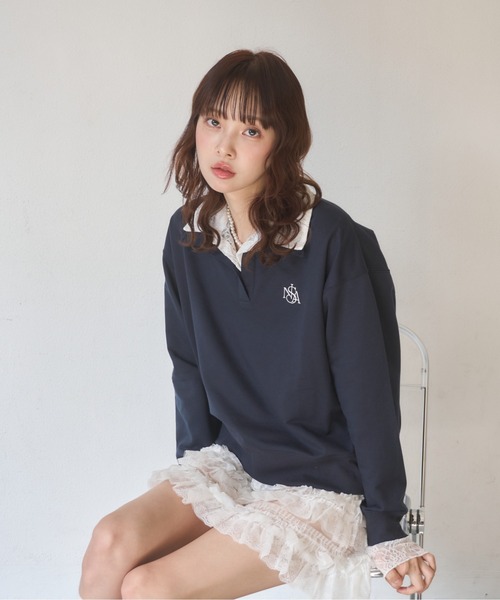 Nadana（ナダナ）の「レースダブルカラープルオーバー（Tシャツ/カットソー・レディース・ホワイト/ネイビー・FREE）」の10枚目の写真