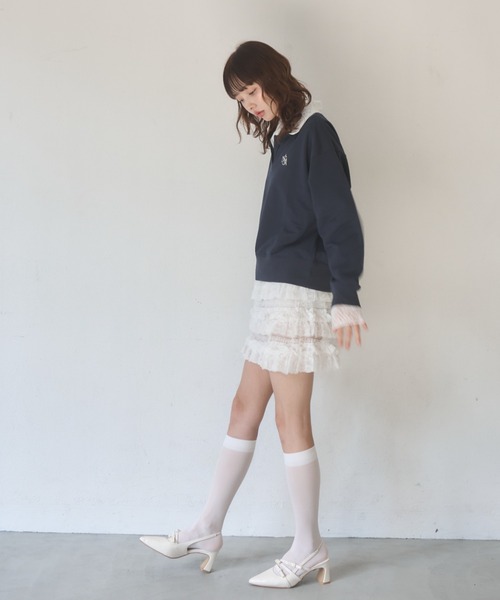 Nadana（ナダナ）の「レースダブルカラープルオーバー（Tシャツ/カットソー・レディース・ホワイト/ネイビー・FREE）」の13枚目の写真
