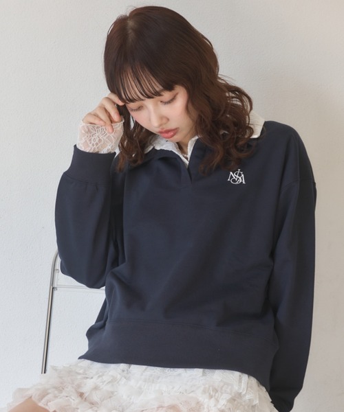 Nadana（ナダナ）の「レースダブルカラープルオーバー（Tシャツ/カットソー・レディース・ホワイト/ネイビー・FREE）」の11枚目の写真