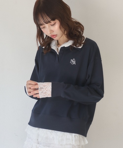 Nadana（ナダナ）の「レースダブルカラープルオーバー（Tシャツ/カットソー・レディース・ホワイト/ネイビー・FREE）」の18枚目の写真