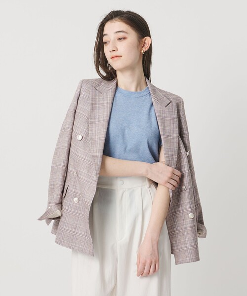 UNITED ARROWS リネンブレザー 38(M) チェック柄ジャケット 6ボタン リネン ブレザー ジャケット（テーラードジャケット）｜UNITED