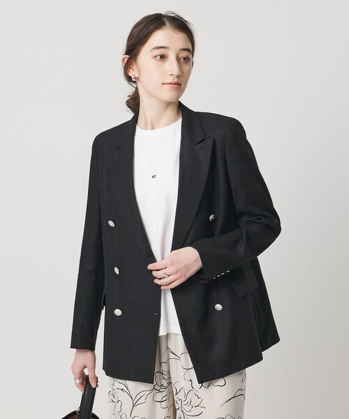 UNITED ARROWS（ユナイテッドアローズ）の「6ボタン リネン ブレザー ジャケット（テーラードジャケット・レディース・ライトピンク/ナチュラル/ネイビー・36/40/38/34）」の6枚目の写真