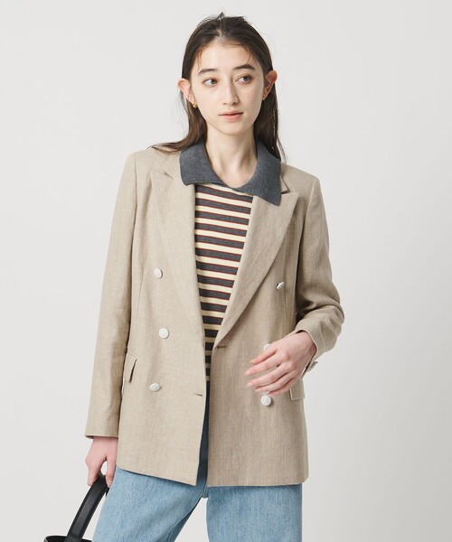 UNITED ARROWS（ユナイテッドアローズ）の「6ボタン リネン ブレザー ジャケット（テーラードジャケット・レディース・ライトピンク/ナチュラル/ネイビー・36/40/38/34）」の10枚目の写真
