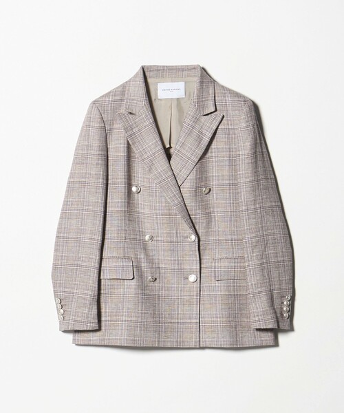 UNITED ARROWS リネンブレザー 38(M) チェック柄ジャケット 6ボタン リネン ブレザー ジャケット（テーラードジャケット）｜UNITED