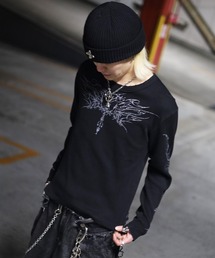ATMARK（アットマーク）の「《２サイズ展開　/　UNISEX　》ATMARK　トライバルクロス　フェード加工　サーマル長袖Tシャツ（Tシャツ/カットソー）」