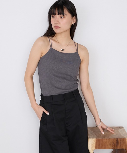 forksy.】カップ付き ダブルストラップ メロー リブキャミソール