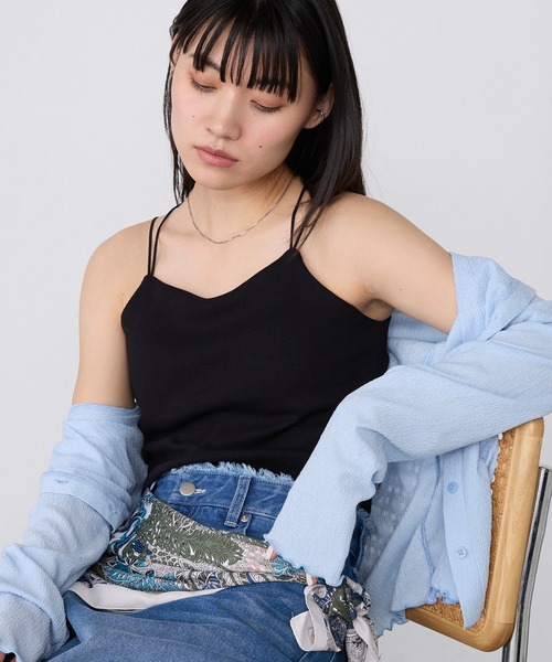 forksy.(フォルクシー)の「【forksy.】カップ付き ダブルストラップ メロー リブキャミソール / 接触冷感・UVカット(キャミソール・レディース・チャコールグレー/ホワイト/ブラック/ブルー・S/L/M)」の19枚目の写真