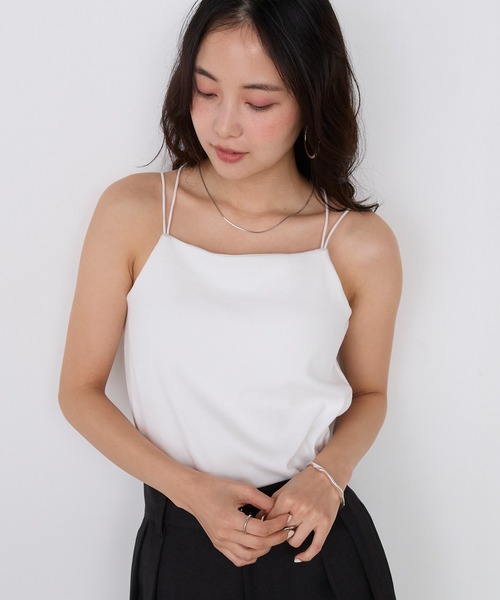 forksy.】カップ付き ダブルストラップ メロー リブキャミソール