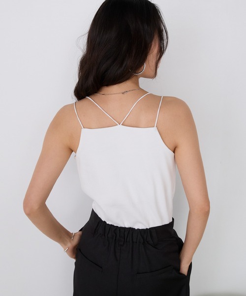forksy.(フォルクシー)の「【forksy.】カップ付き ダブルストラップ メロー リブキャミソール / 接触冷感・UVカット(キャミソール・レディース・チャコールグレー/ホワイト/ブラック/ブルー・S/L/M)」の12枚目の写真